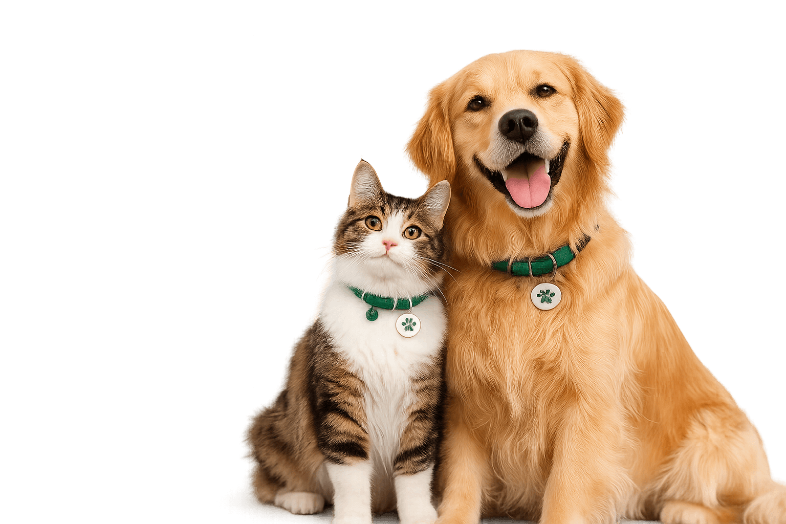 Happy cat and golden retriever